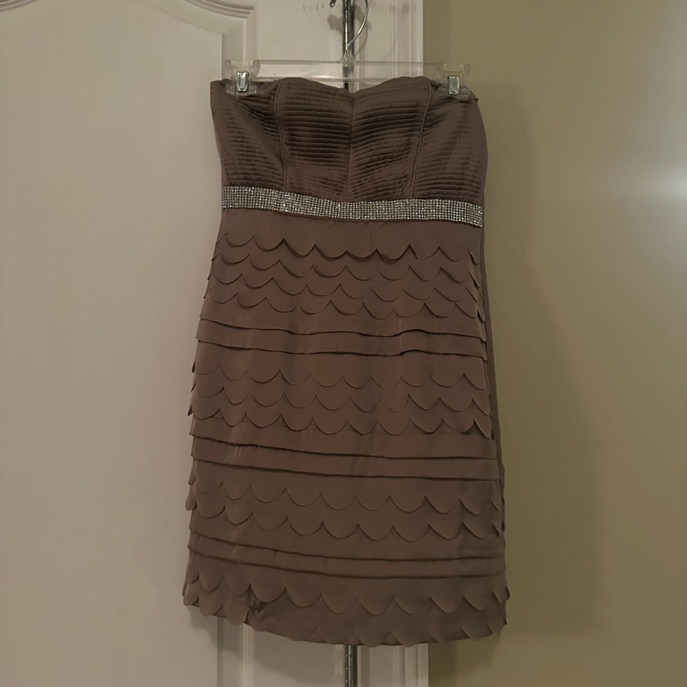 fab'rik Strapless Brown Scalloped Dress